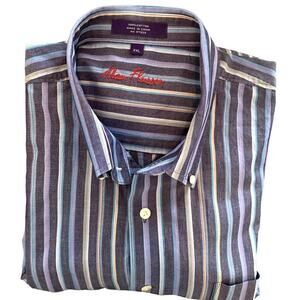 ALAN FLUSSER Men's Striped Blue/Purple L/S‎ Button Down Shirt/Collar Sz XXL